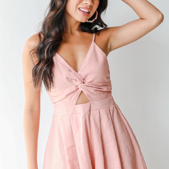Pink Linen Romper - Picture 1 of 7